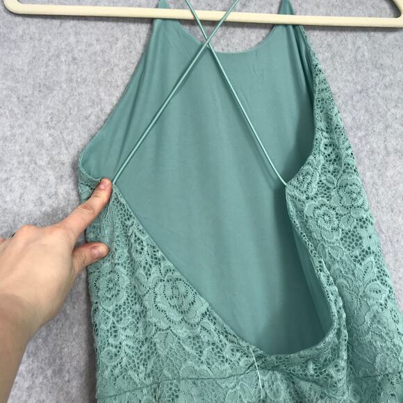 Love Design Dress XS Lace Backless Stretch High Slit Aqua Mint Evening Feminine - Picture 7 of 9